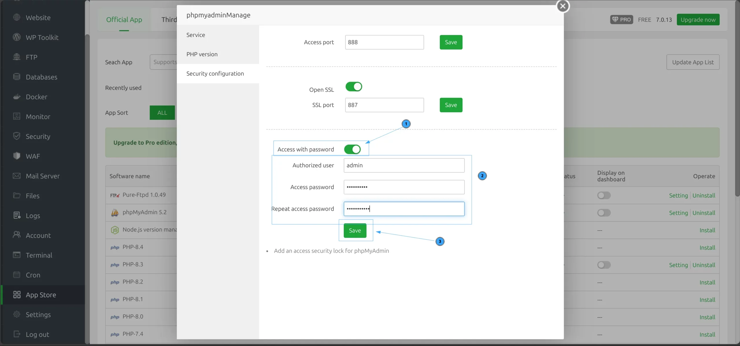 Cấu hình thêm khóa bảo mật truy cập cho phpMyAdmin trên aaPanel