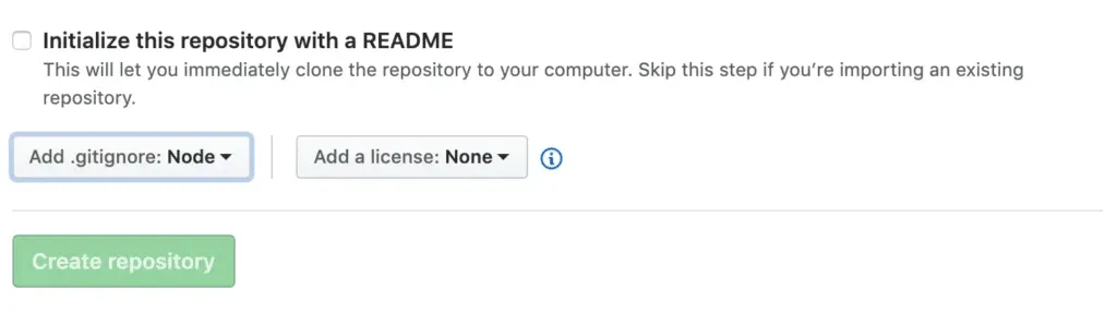 Chọn Node trong mục Add .gitignore