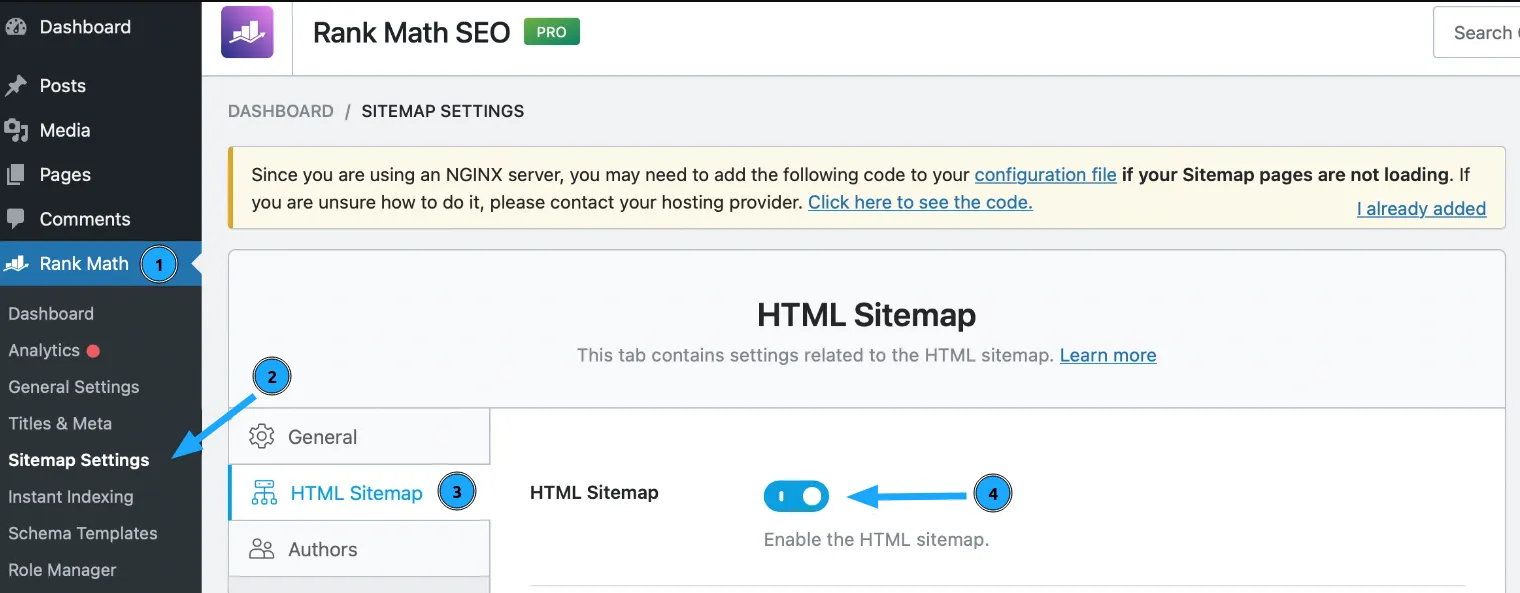 Bật tính năng HTML Sitemap