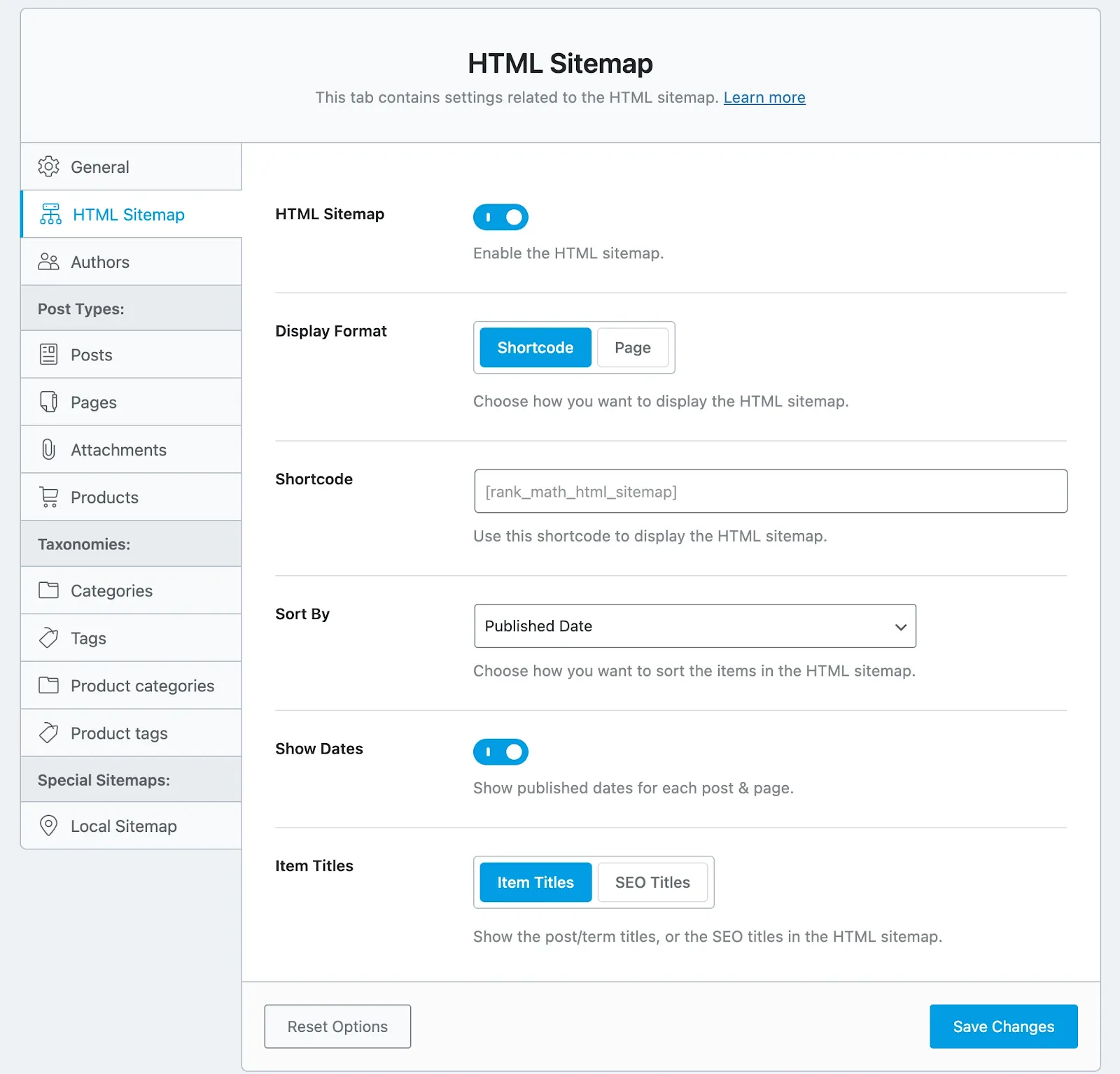 Bước 2: Cấu hình hiển thị HTML Sitemap