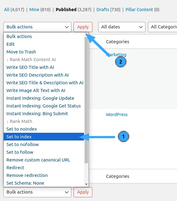 Cách khắc phục lỗi Excluded by NoIndex Tag trong Google Search Console 45 Bước 3: Chỉnh sửa trạng thái NoIndex hàng loạt