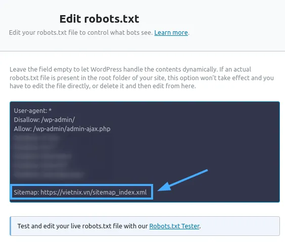Bước 3: Thêm URL sitemap vào robots.txt