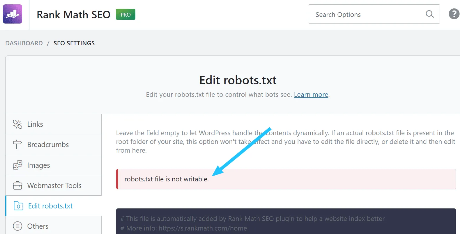Chỉnh sửa file robots.txt trong Rank Math