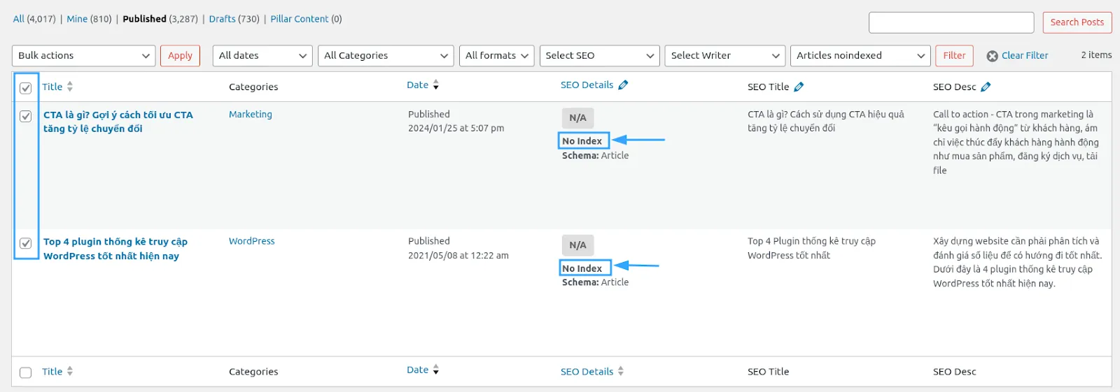 Cách khắc phục lỗi Excluded by NoIndex Tag trong Google Search Console 44 Danh sách các bài viết được gắn thẻ noindex