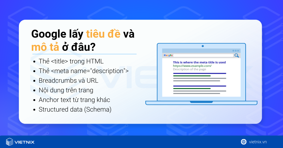 Google lấy tiêu đề và mô tả từ những nguồn nào?
