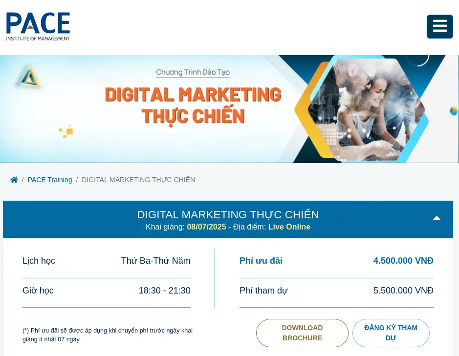 Khóa học Digital Marketing thực chiến - Học viện Quản lý PACE
