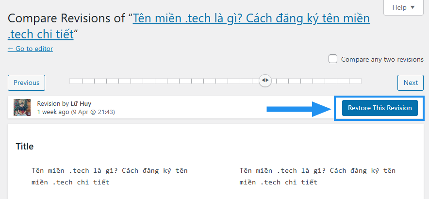 Khôi phục phiên bản cũ