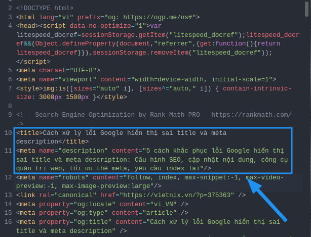 Kiểm tra tiêu đề và mô tả trong source code của trang