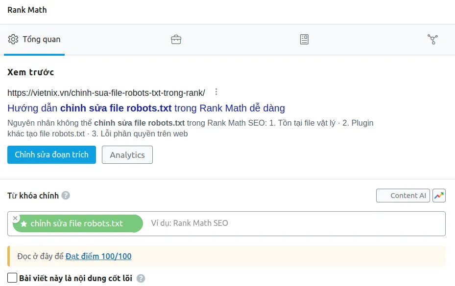 Cách khắc phục lỗi Excluded by NoIndex Tag trong Google Search Console 37 Mở cài đặt SEO trong Rank Math khi bạn dùng Classic Editor