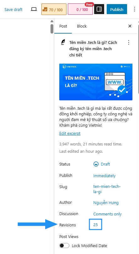 Mở giao diện Revisions