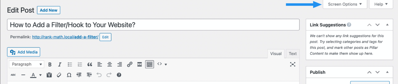 Nhấn vào “Screen Options”