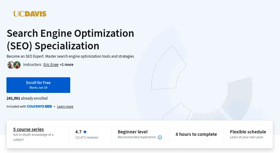 Search Engine Optimization (SEO): Specialization – Coursera (UC Davis)