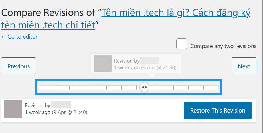 Thanh revisions post trong WordPress