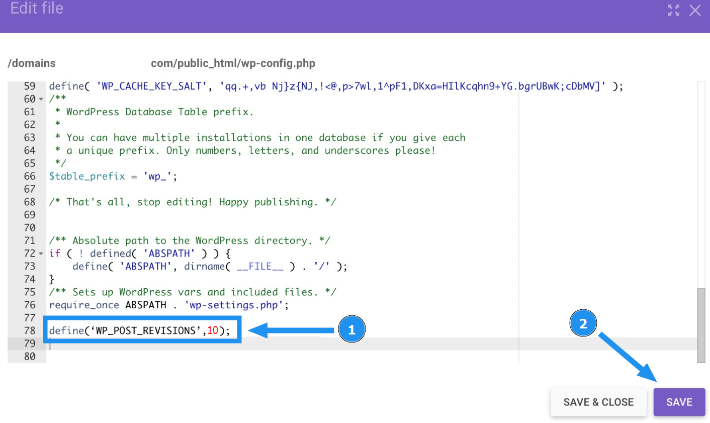 Thêm dòng code giới hạn số revision được lưu