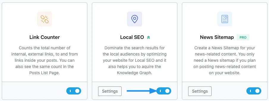 Truy cập Rank Math SEO → Dashboard và bật module Local SEO.