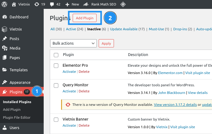 Truy cập thư viện plugin của WordPress