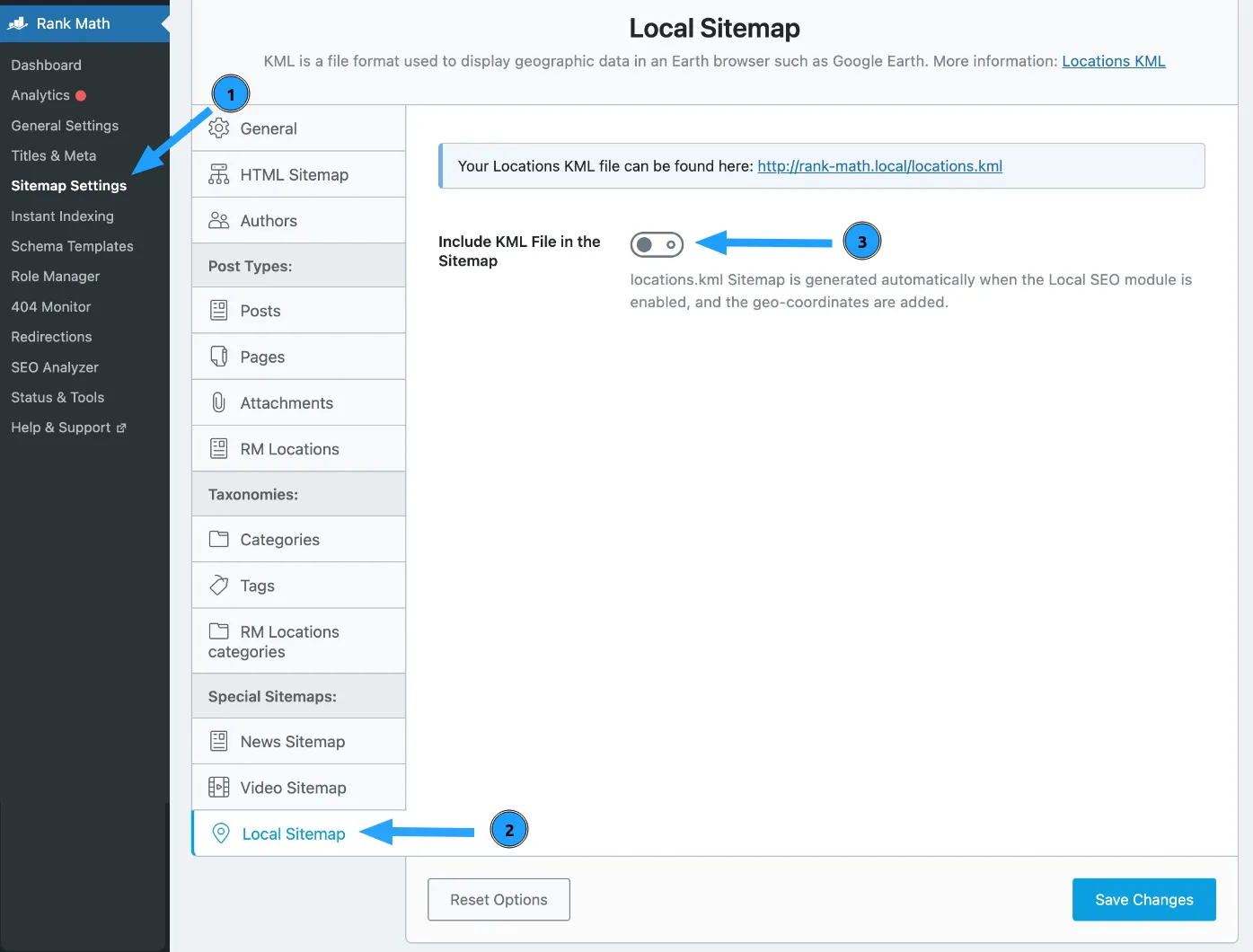 Tuỳ chọn: Bật/Tắt KML file trong sitemap