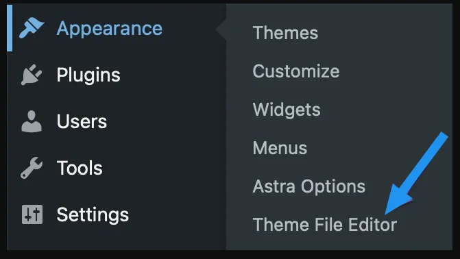 Với Classic Editor: Vào WordPress Dashboard → Appearance → Theme File Editor.