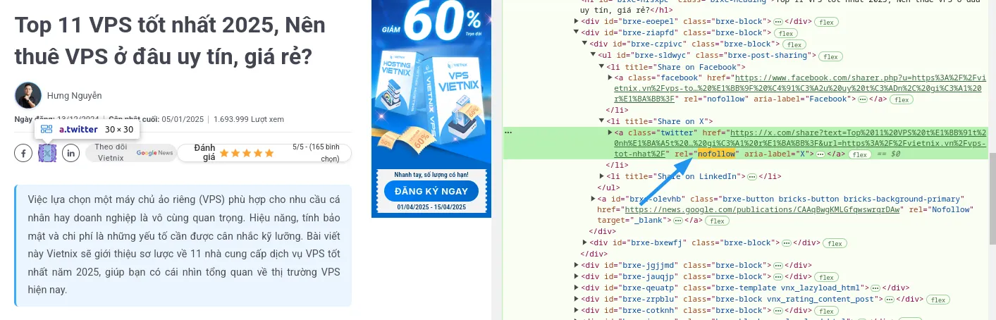 Xem đoạn mã HTML tương ứng