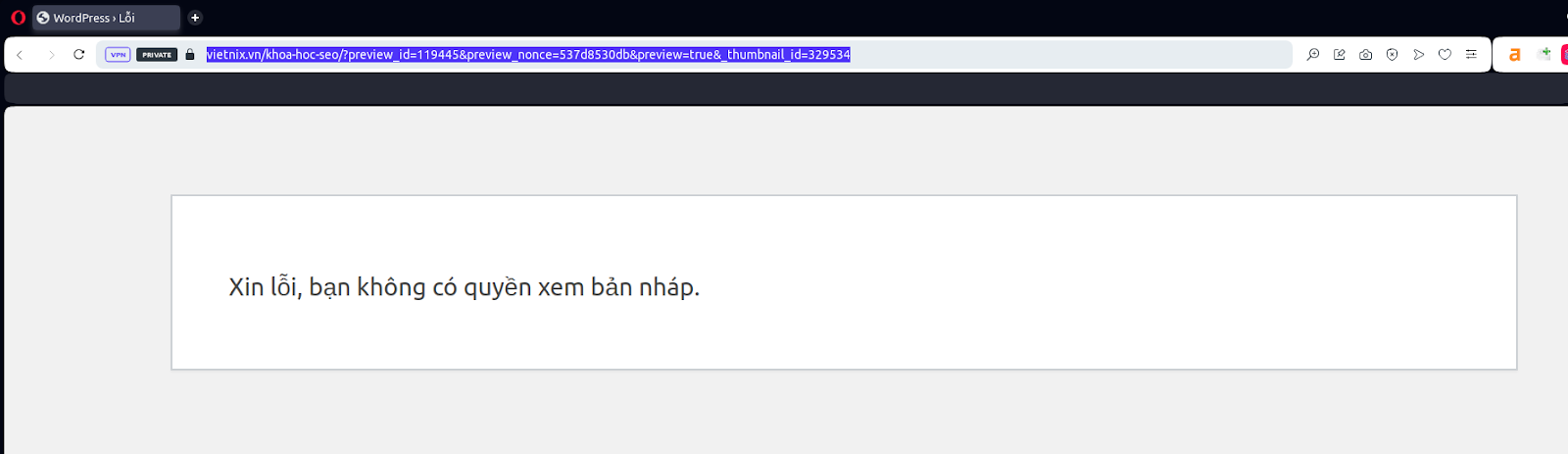 Xóa preview ID và nonce trong URL