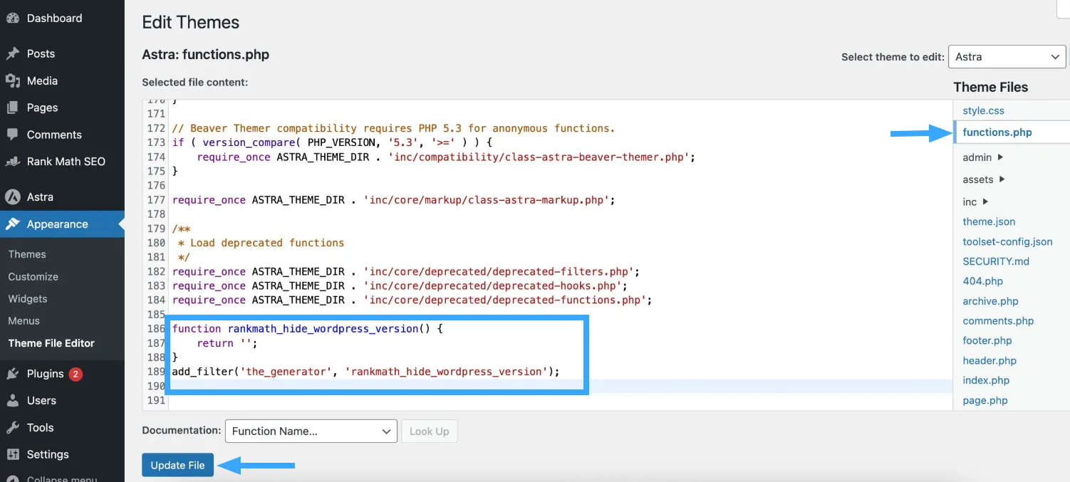 Ẩn phiên bản WordPress bằng code