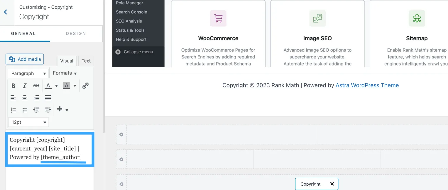 Xóa tên theme ở footer