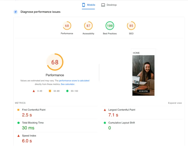 KPI của Beaver Builder – Nguồn: PageSpeed Insights