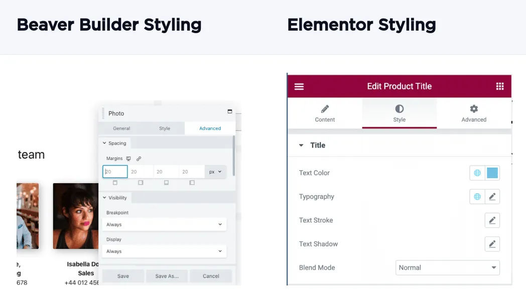 Các tính năng chỉnh sửa tương đồng ở Beaver Builder và Elementor