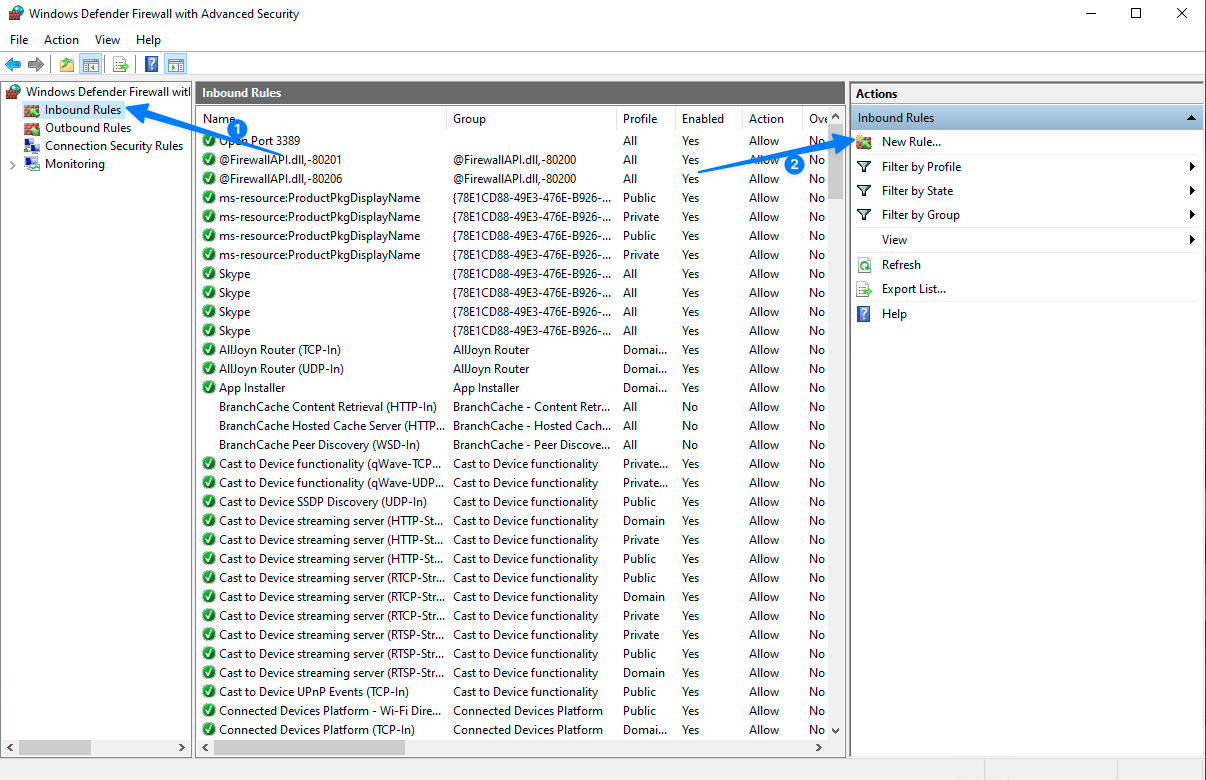 Cách mở port trên firewall Windows server chi tiết nhất 27 Tạo một quy tắc (rule) mới