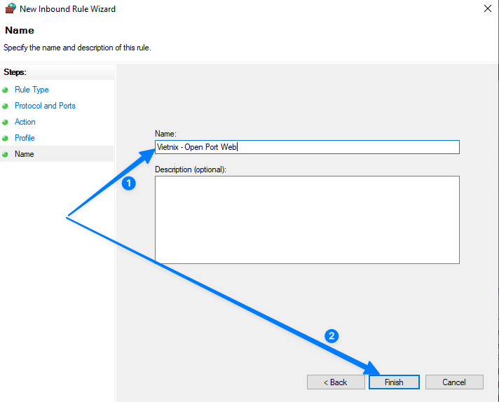 Cách mở port trên firewall Windows server chi tiết nhất 32 Đặt tên và hoàn tất