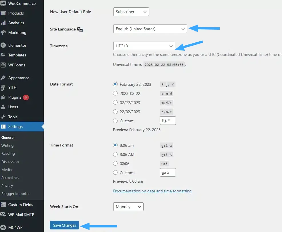 Thay đổi múi giờ cho phù hợp