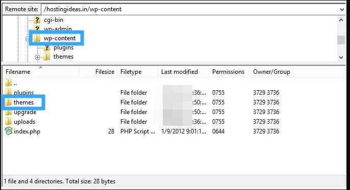xóa theme WordPress thông qua FTP