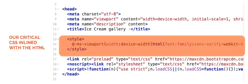 Bước 2: Inline Critical CSS vào phần<head>