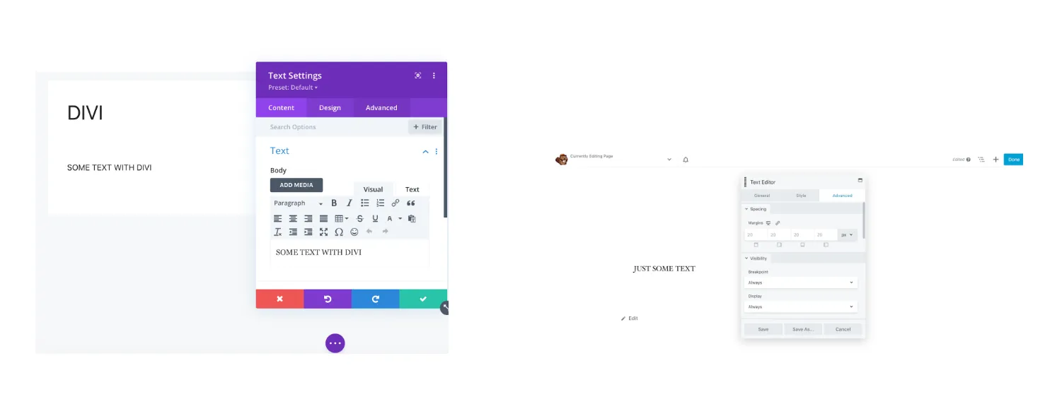 Mỗi page builder được dùng để tạo một trang chỉ có một dòng văn bản đơn giản