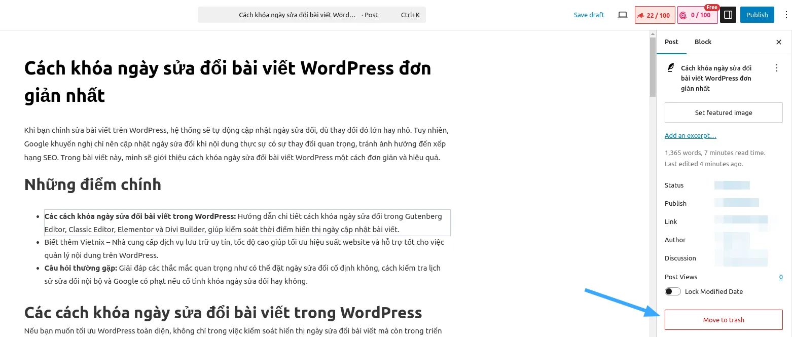 Cách khóa ngày sửa đổi bài viết trong Gutenberg Editor