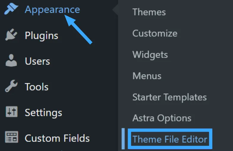 Truy cập vào Theme File Editor