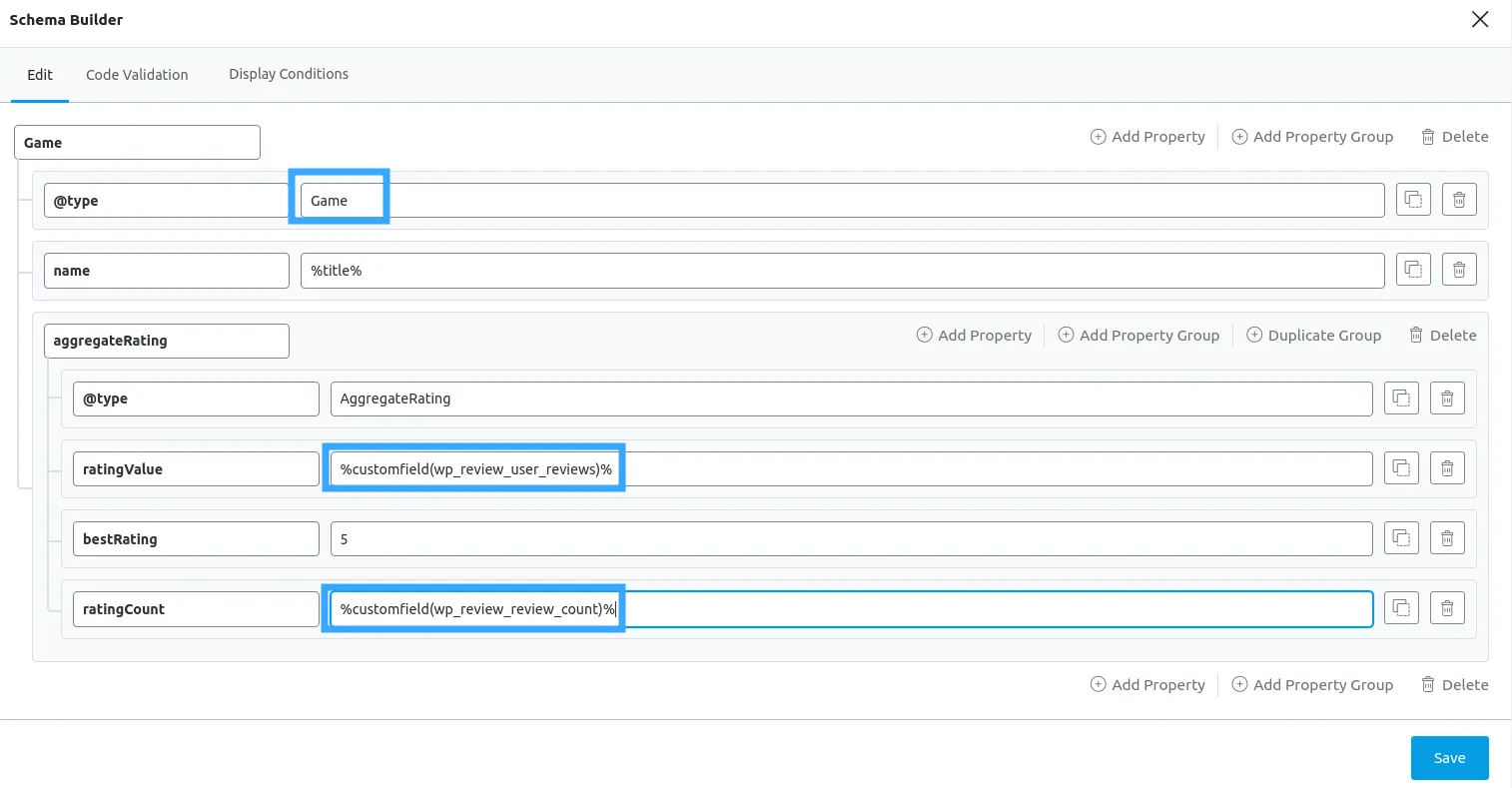 Tạo Schema Template với Aggregate Rating