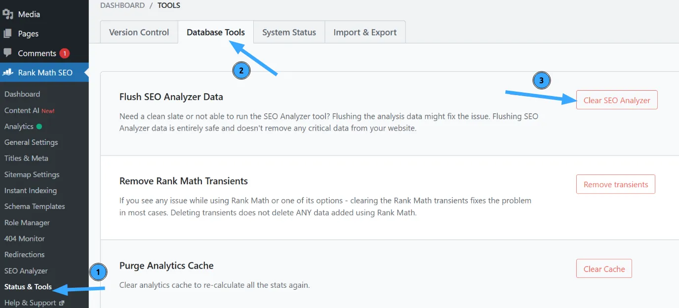 Nhấn nút Clear SEO Analysis