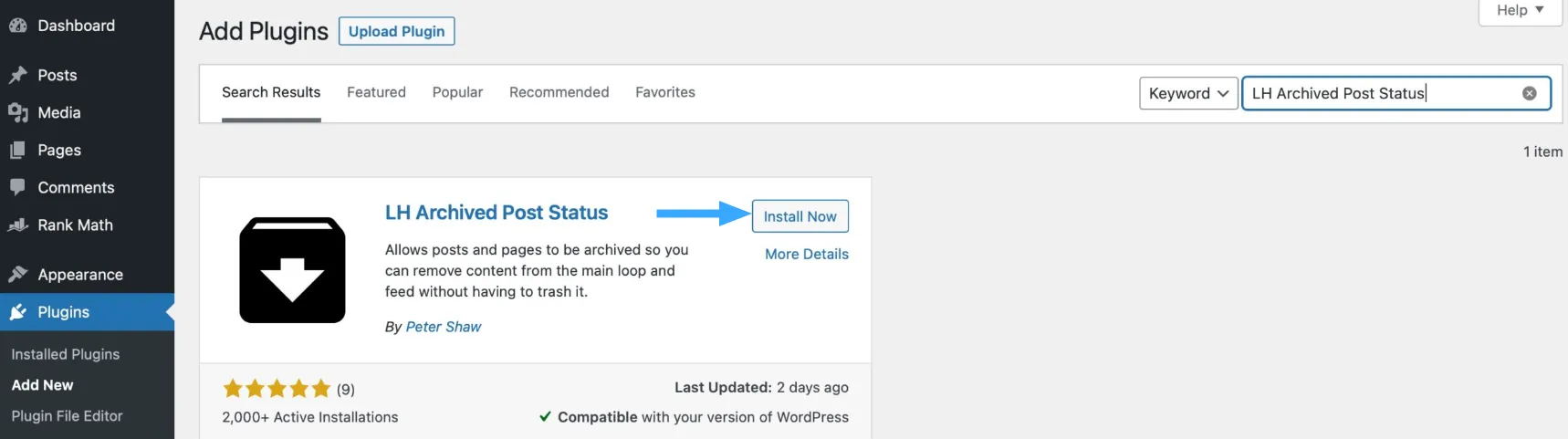 Cài đặt plugin LH Archived Post Status