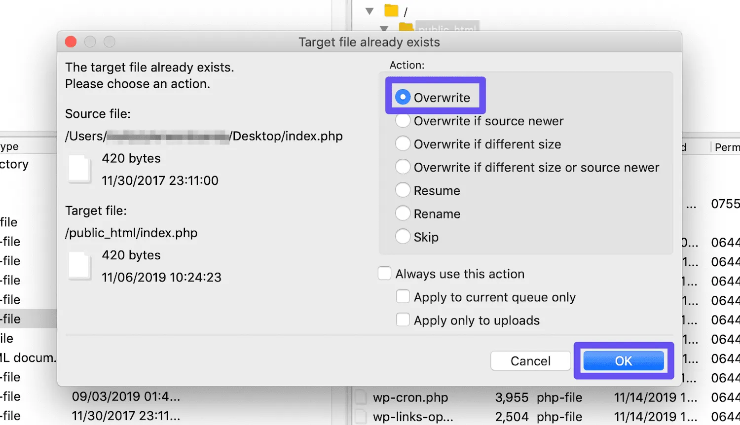 Overwrite file
