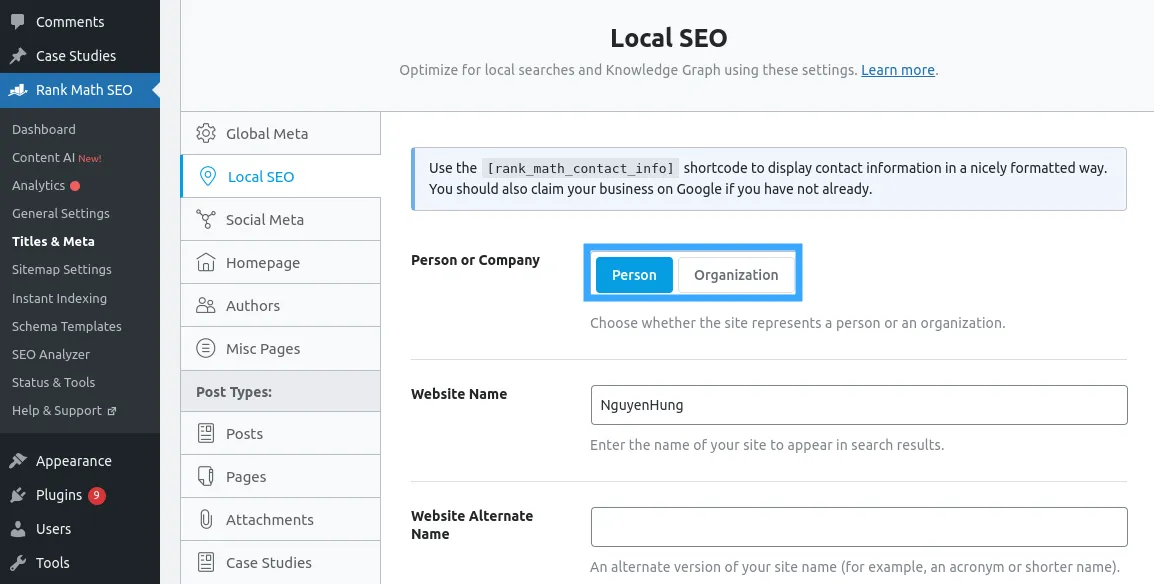 Cấu hình cài đặt Local SEO