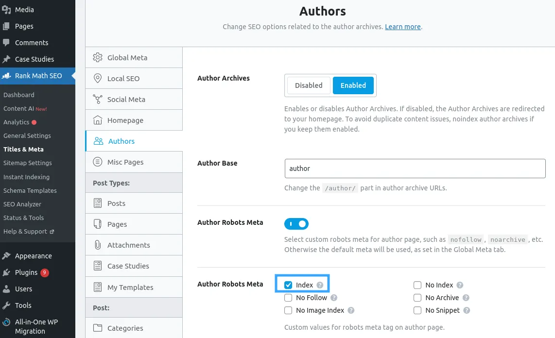 Tùy chỉnh Author Settings