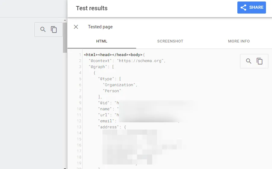 Sử dụng View Tested Page để xác minh schema của trang web