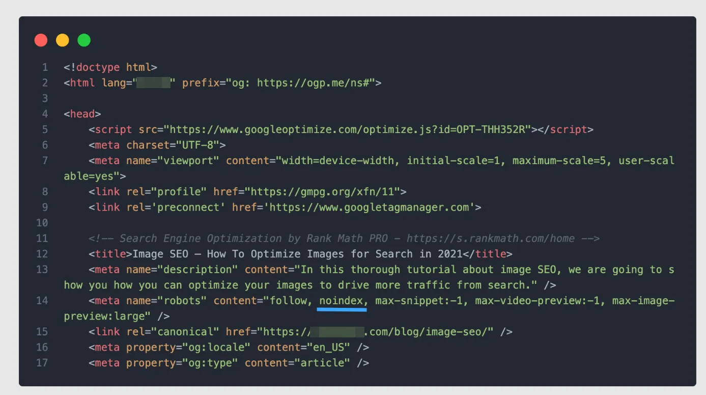 Kiểm tra xem URL đã được đánh dấu là Noindex để sửa lỗi submitted URL marked NoIndex