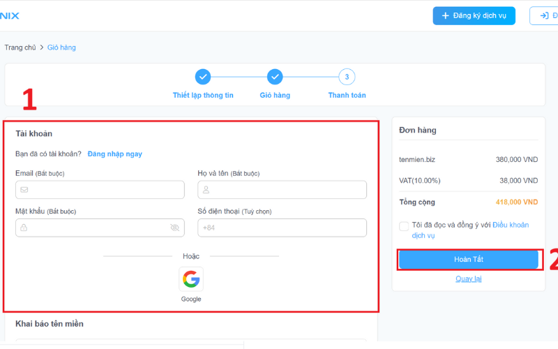 Tiến hành nhập thông tin chủ thể và thanh toán Tiến hành nhập thông tin chủ thể và thanh toán