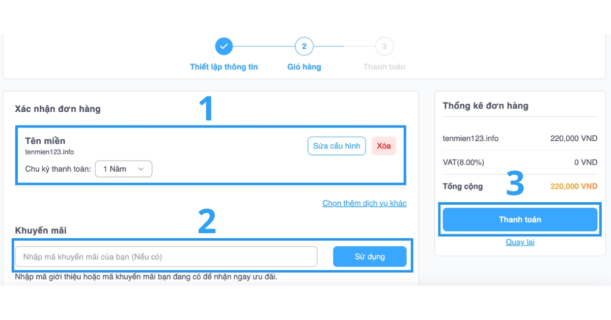 Sau khi xác nhận đơn hàng, bạn nhấn nút Thanh toán