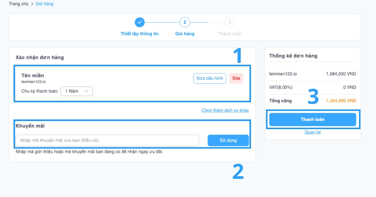 Sau khi xác nhận đơn hàng, bạn nhấn Thanh toán.