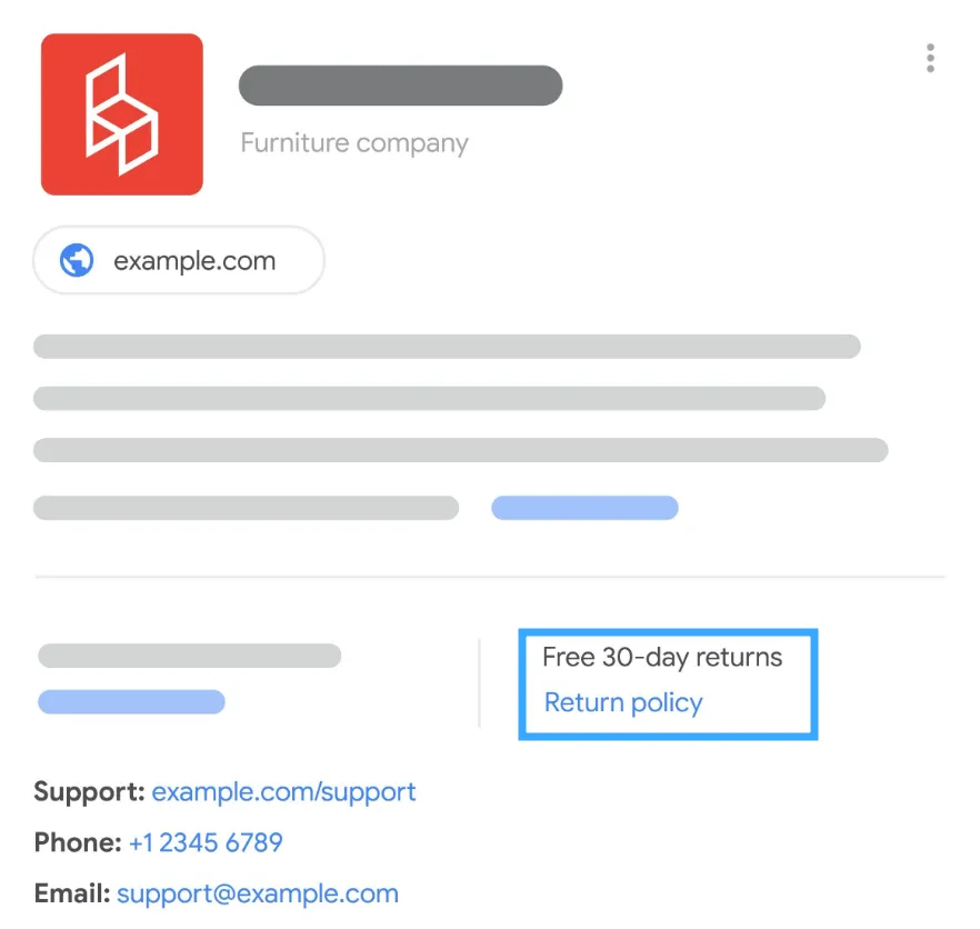 Rich Snippet sau khi thêm chính sách hoàn trả và vận chuyển trong WooCommerce