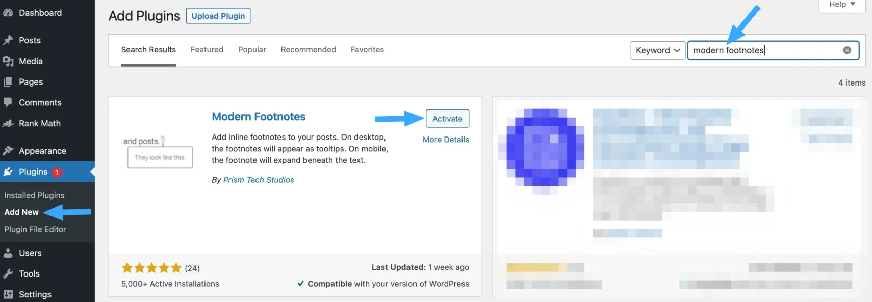 Cài đặt plugin Modern Footnotes