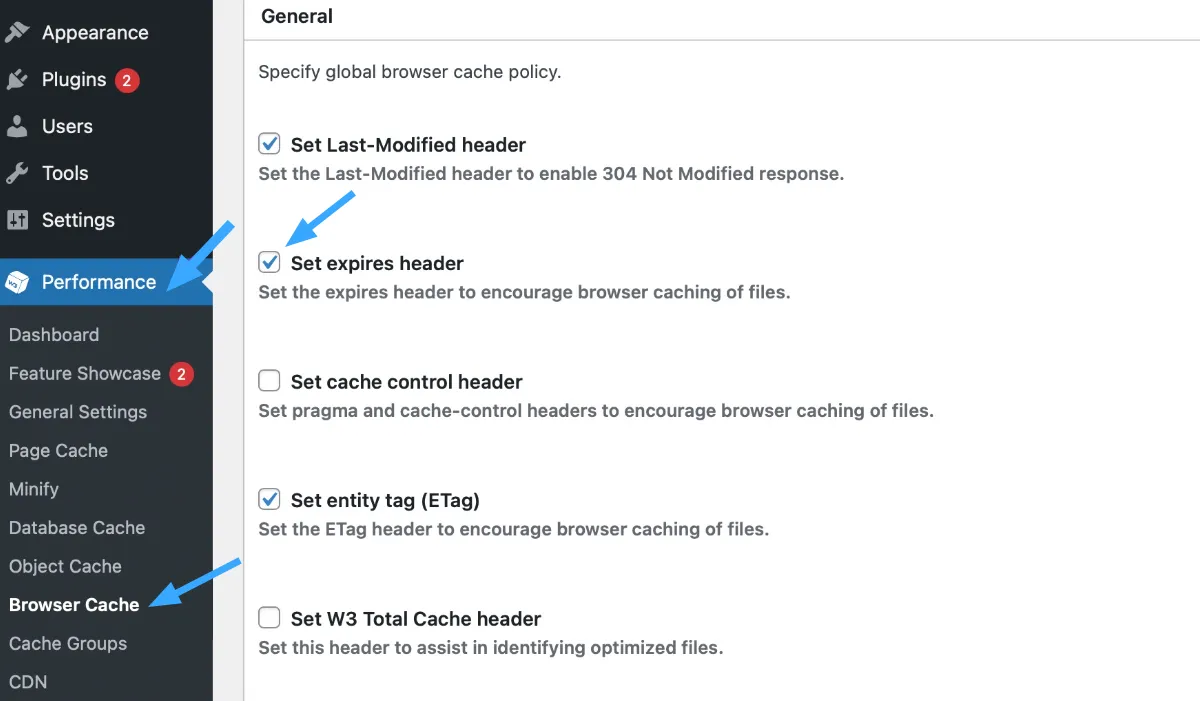 Đánh dấu vào ô Set expires headers trong phần General